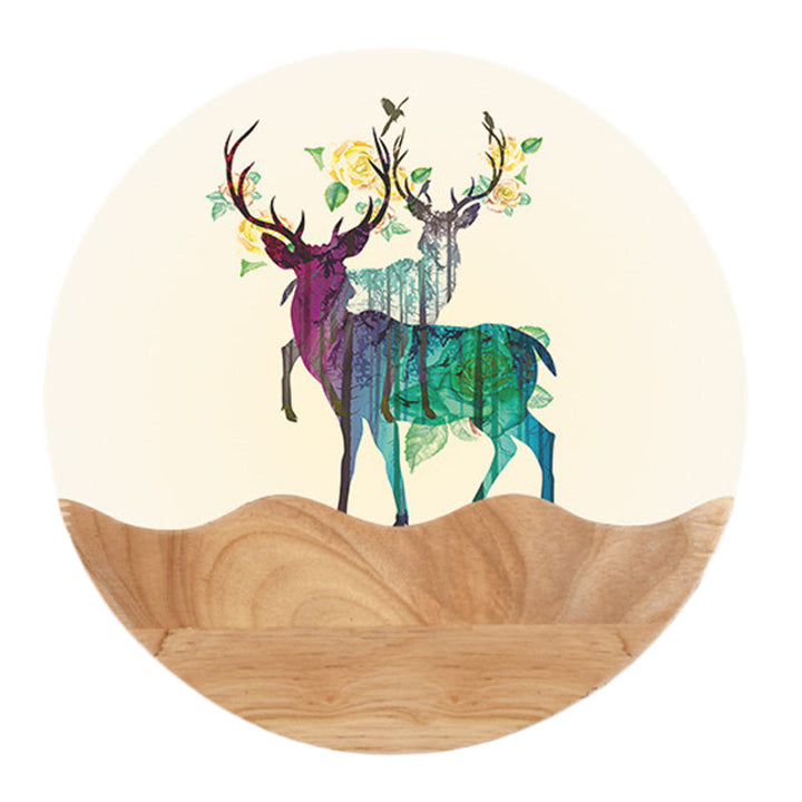 Skørter | Oriental Circular Acrylic Wall Lamp LED Wall Light in Wood with Elk Deer Pattern