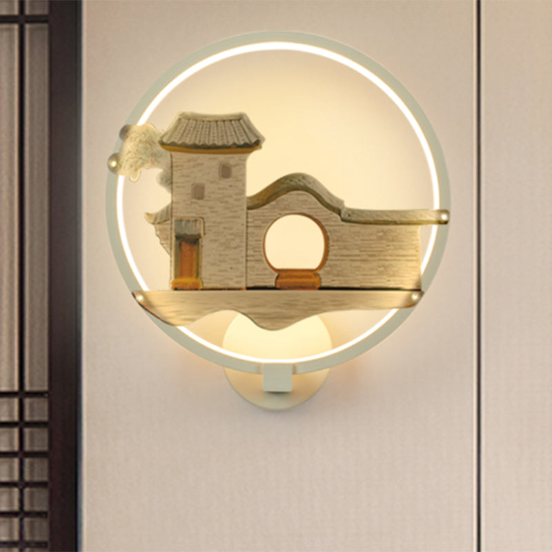 Skørter | Black/White Circular Home Wall Lighting Asian Style LED Metal Wall Mural Lamp for Guest Room