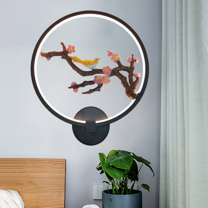 Skørter | Rounded Plum Blossoms Wall Decoration Light Eastern Style Metallic LED Black Wall Mount Lighting