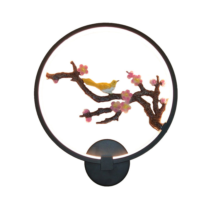 Skørter | Rounded Plum Blossoms Wall Decoration Light Eastern Style Metallic LED Black Wall Mount Lighting