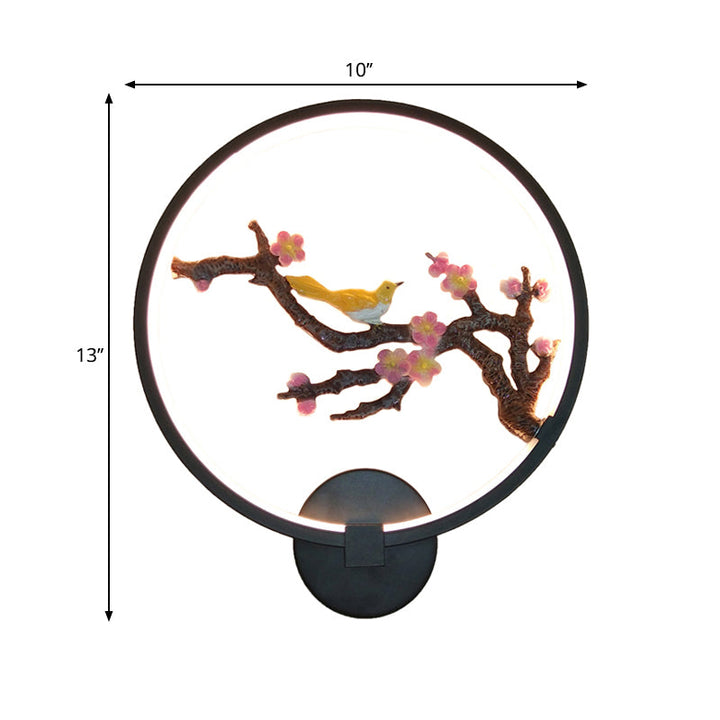 Skørter | Rounded Plum Blossoms Wall Decoration Light Eastern Style Metallic LED Black Wall Mount Lighting