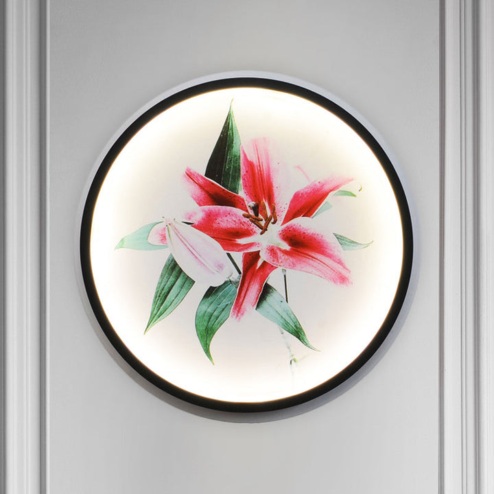 Skørter | Oriental Style Circular Metal Wall Lamp LED Wall Mounted Light in Black with Flower/Bird Patterns