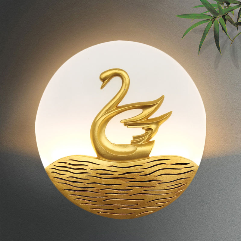 Skørter | Circular Acrylic Swan Pattern Wall Lamp Chinese Style LED Gold Wall Sconce for Corridor