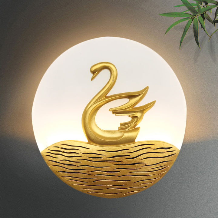 Skørter | Circular Acrylic Swan Pattern Wall Lamp Chinese Style LED Gold Wall Sconce for Corridor