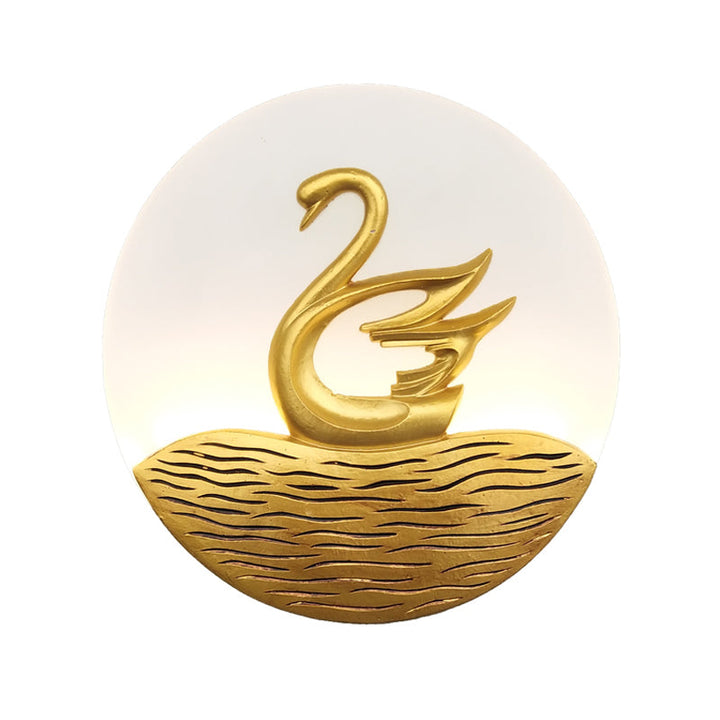 Skørter | Circular Acrylic Swan Pattern Wall Lamp Chinese Style LED Gold Wall Sconce for Corridor