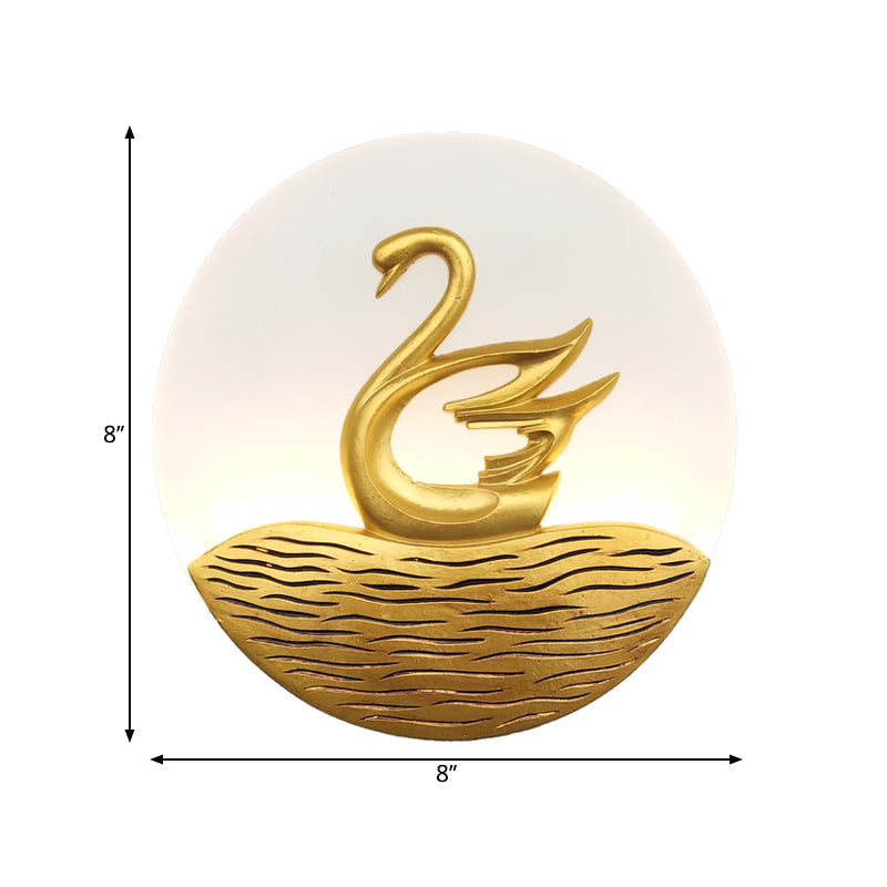 Skørter | Circular Acrylic Swan Pattern Wall Lamp Chinese Style LED Gold Wall Sconce for Corridor