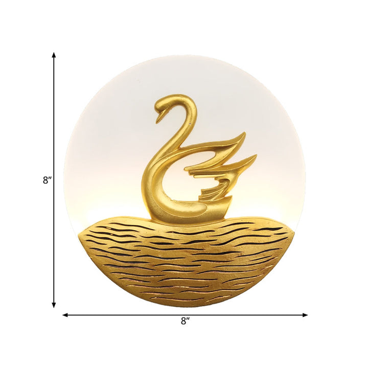 Skørter | Circular Acrylic Swan Pattern Wall Lamp Chinese Style LED Gold Wall Sconce for Corridor