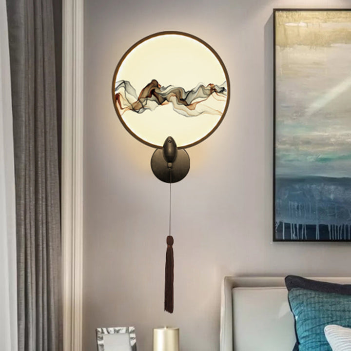 Skørter | LED bedroom wall-mounted light Oriental white/black smoke pattern wall lighting with round metal cover