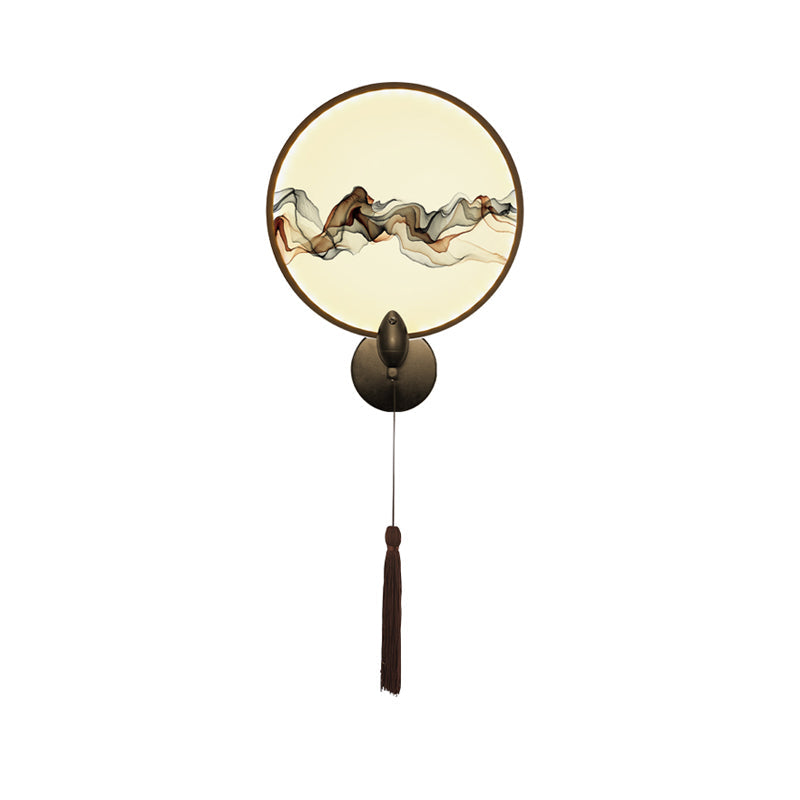 Skørter | LED bedroom wall-mounted light Oriental white/black smoke pattern wall lighting with round metal cover
