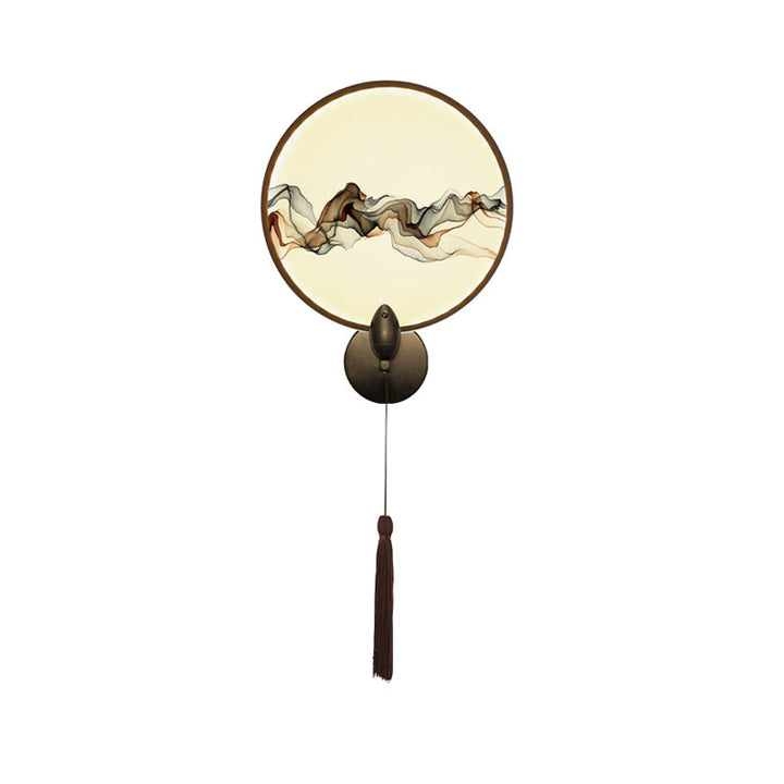 Skørter | LED bedroom wall-mounted light Oriental white/black smoke pattern wall lighting with round metal cover