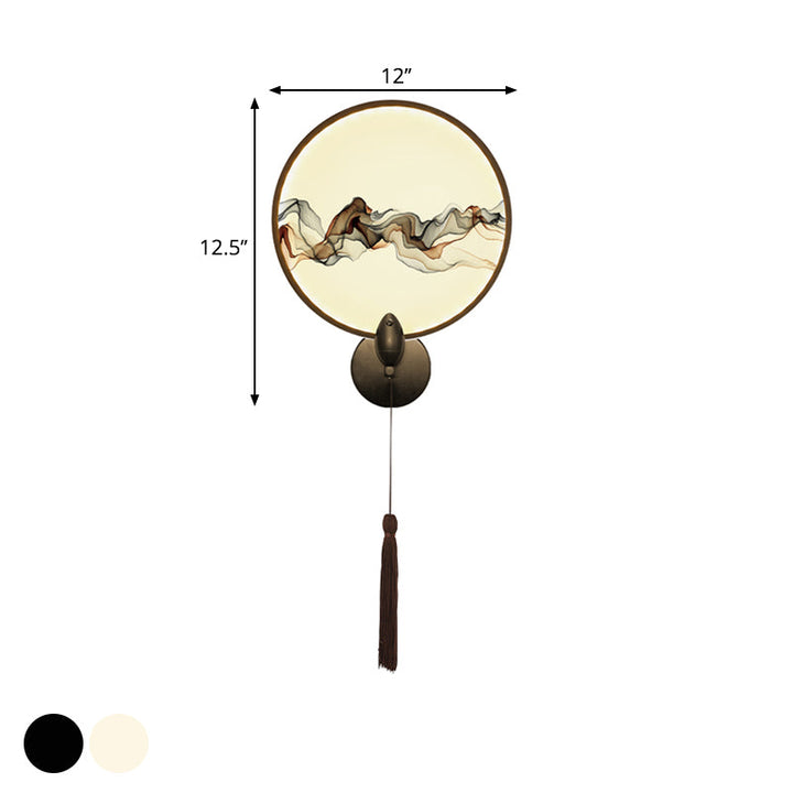 Skørter | LED bedroom wall-mounted light Oriental white/black smoke pattern wall lighting with round metal cover