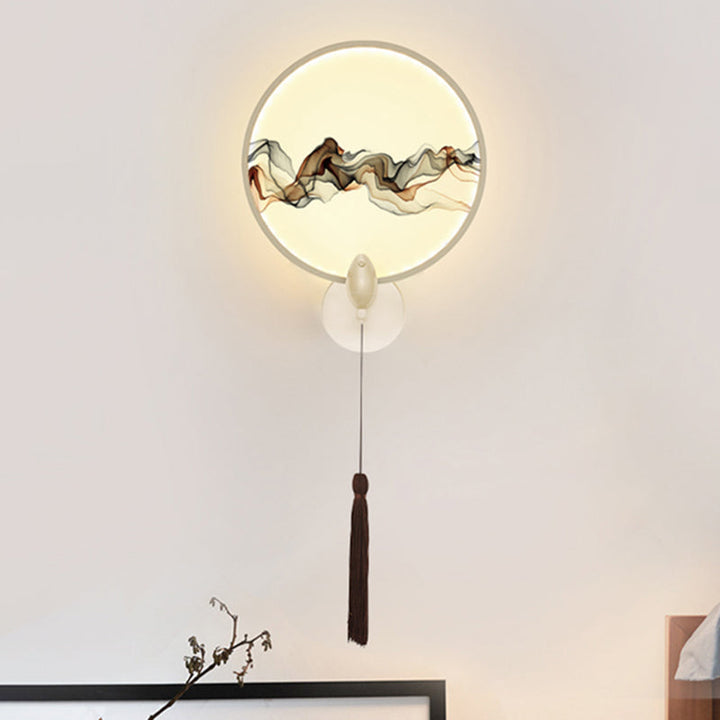 Skørter | LED bedroom wall-mounted light Oriental white/black smoke pattern wall lighting with round metal cover