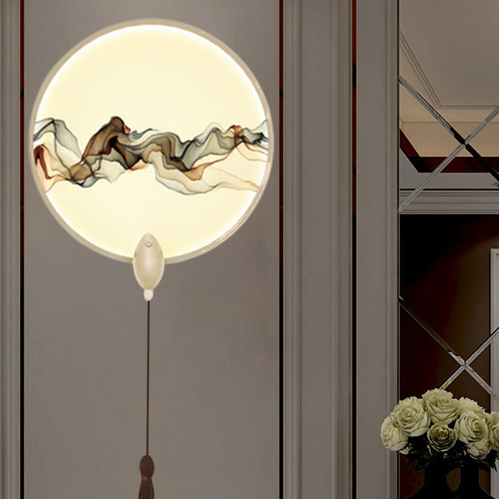 Skørter | LED bedroom wall-mounted light Oriental white/black smoke pattern wall lighting with round metal cover