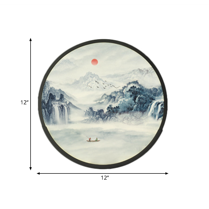 Skørter | Round Bedroom Mountain Wall Lamp Acrylic LED Oriental Wall Painting Light in Black