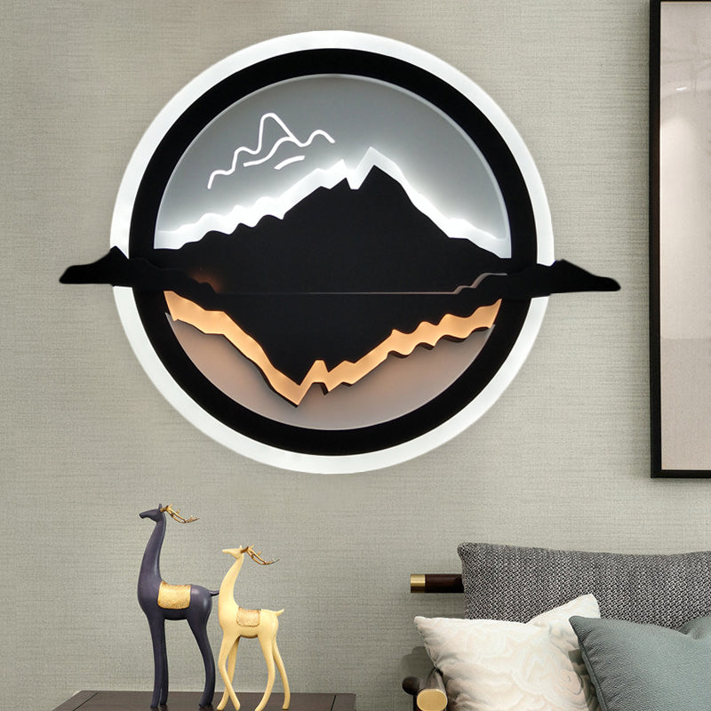 Skørter | Black Round Wall Lamp Simplicity Style LED Acrylic Wall Lighting with Moon and Star Pattern