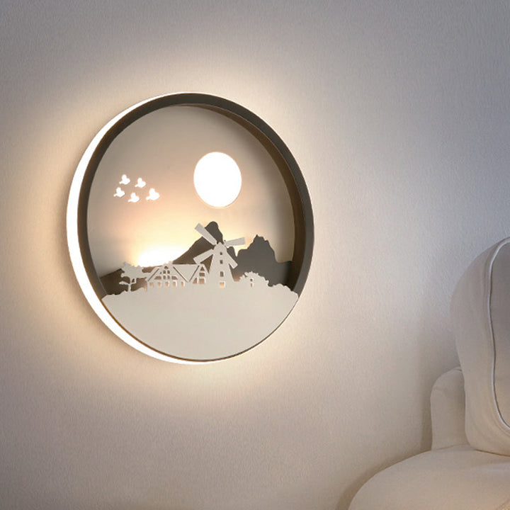 Skørter | Black Round House Wall Light Contemporary Style LED Metallic Wall Lamp for Guest Room