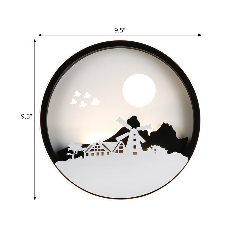 Skørter | Black Round House Wall Light Contemporary Style LED Metallic Wall Lamp for Guest Room