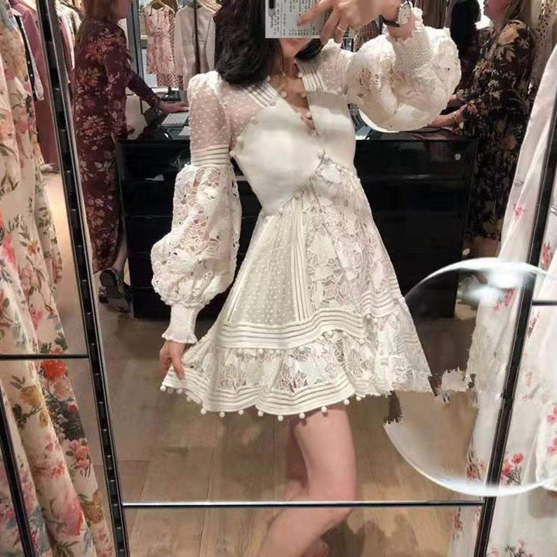 Women's playful floral dress with ruffle details and sheer puff sleeves Lisslune