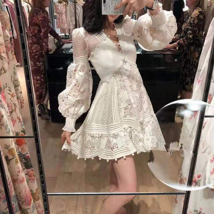 Women's playful floral dress with ruffle details and sheer puff sleeves Lisslune