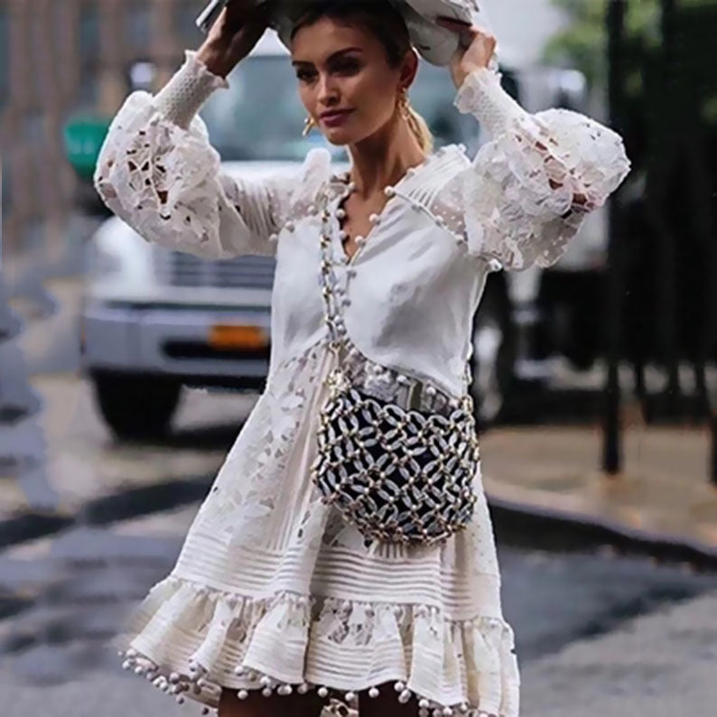 Women's playful floral dress with ruffle details and sheer puff sleeves Lisslune