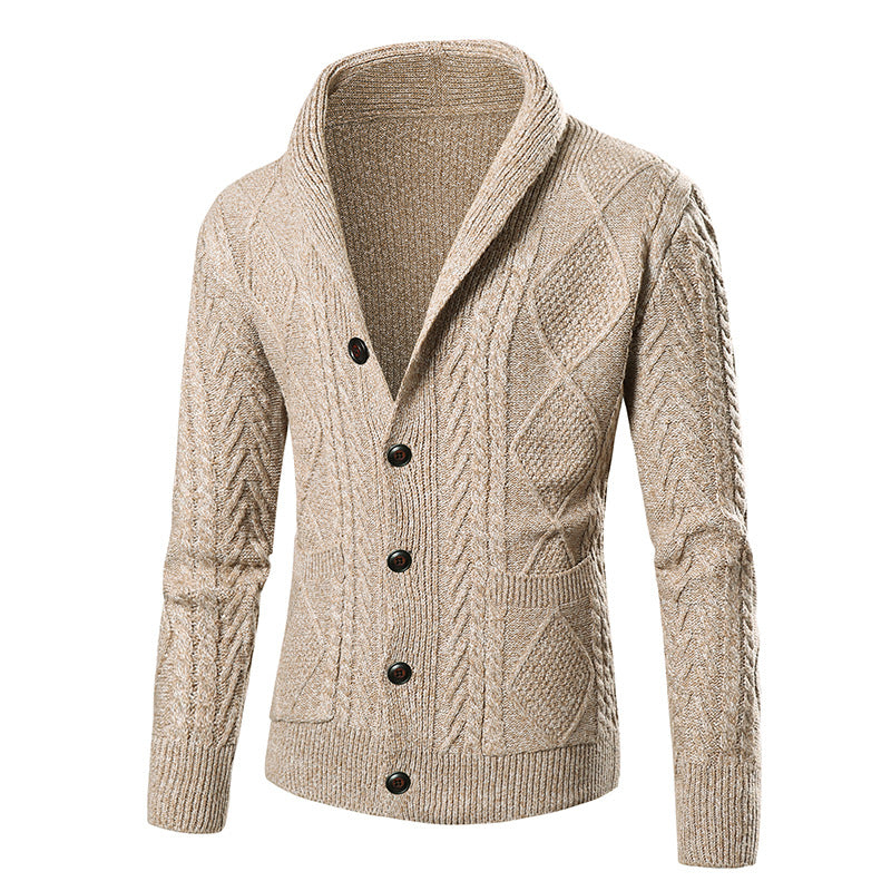 Men's cardigan with modern cable pattern and stylish shawl collar Lisslune