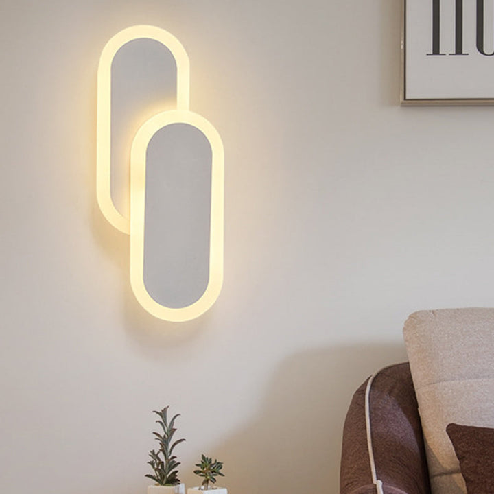 Lisslune | 11"/14.5" H White/Black Dual Oval Wall Light Modernist LED Acrylic Lighting Fixture in White/Warm Light