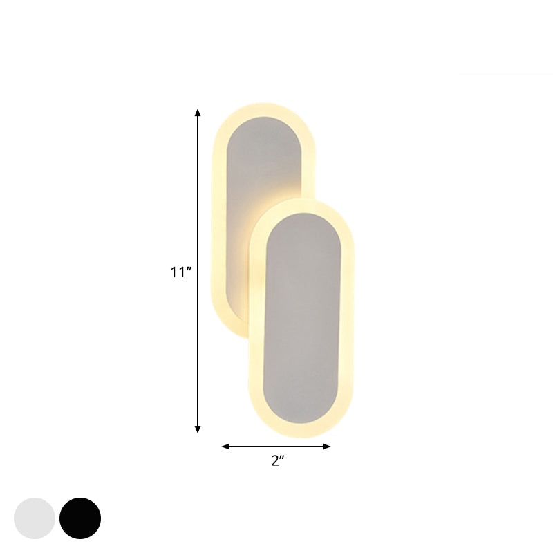 Lisslune | 11"/14.5" H White/Black Dual Oval Wall Light Modernist LED Acrylic Lighting Fixture in White/Warm Light