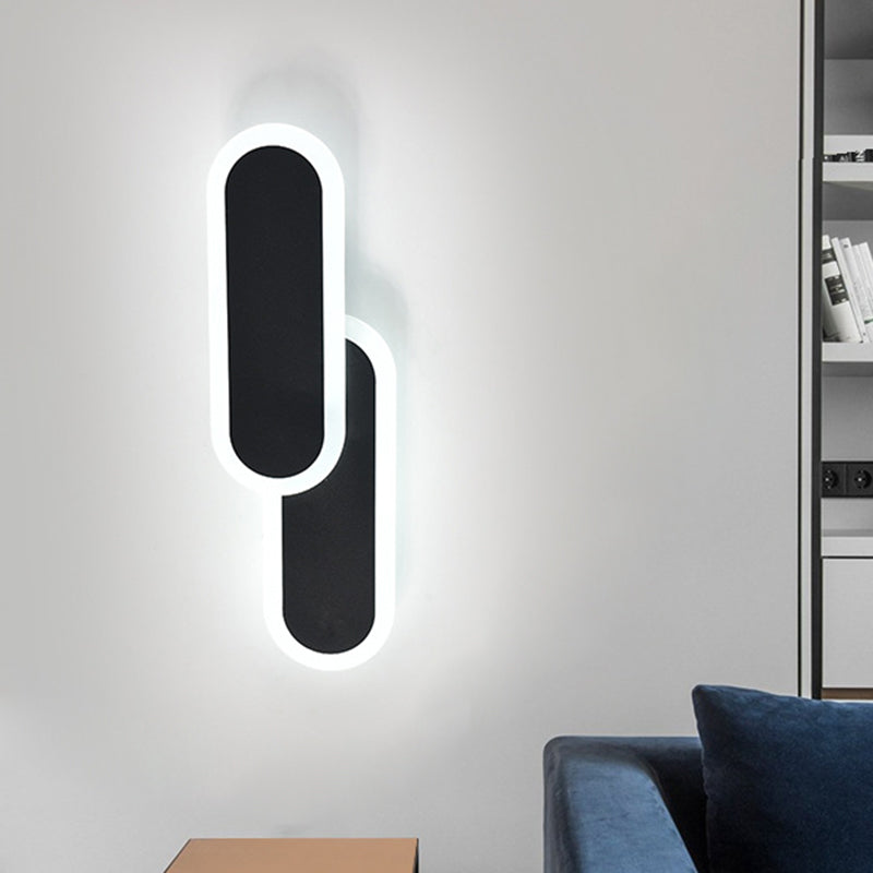 Lisslune | 11"/14.5" H White/Black Dual Oval Wall Light Modernist LED Acrylic Lighting Fixture in White/Warm Light