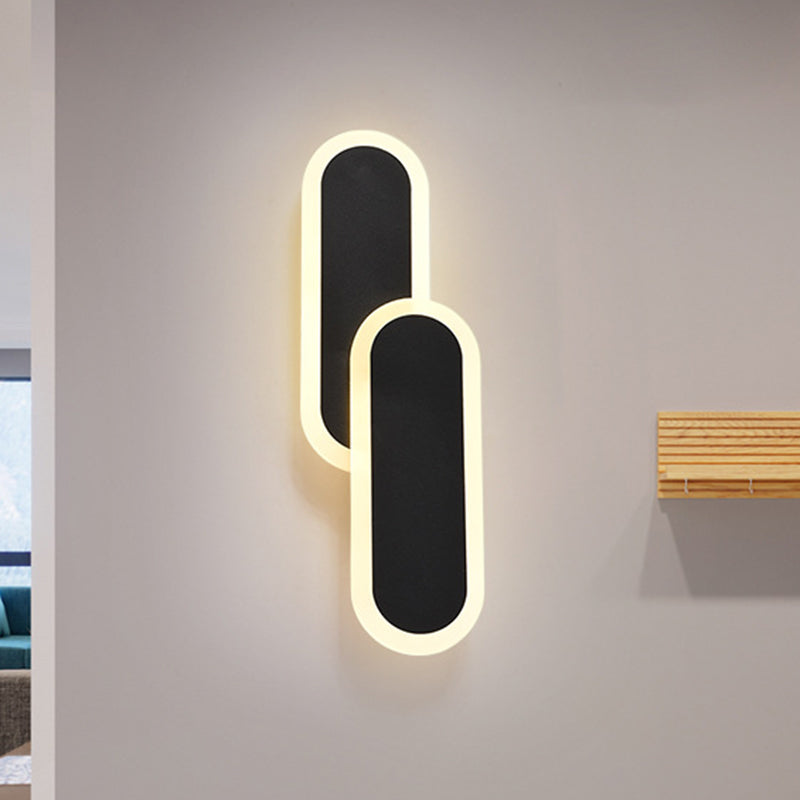 Lisslune | 11"/14.5" H White/Black Dual Oval Wall Light Modernist LED Acrylic Lighting Fixture in White/Warm Light
