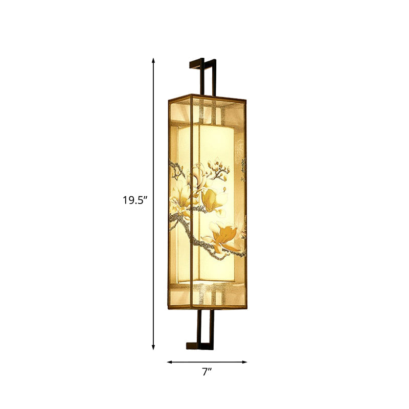 Skørter | Oriental Style Cuboid Shaped Fabric Wall Lamp 2 Heads Wall Light in Black with Lotus Leaf/Branch Pattern