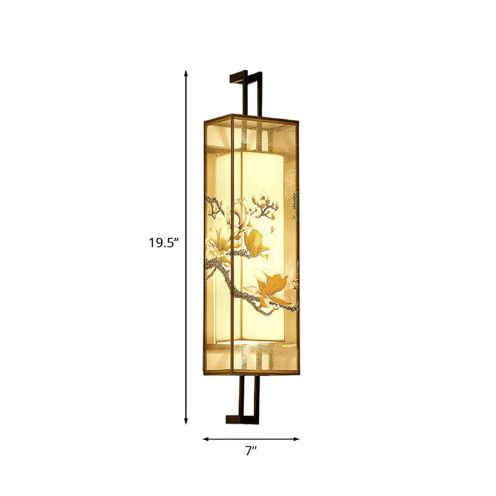 Skørter | Oriental Style Cuboid Shaped Fabric Wall Lamp 2 Heads Wall Light in Black with Lotus Leaf/Branch Pattern