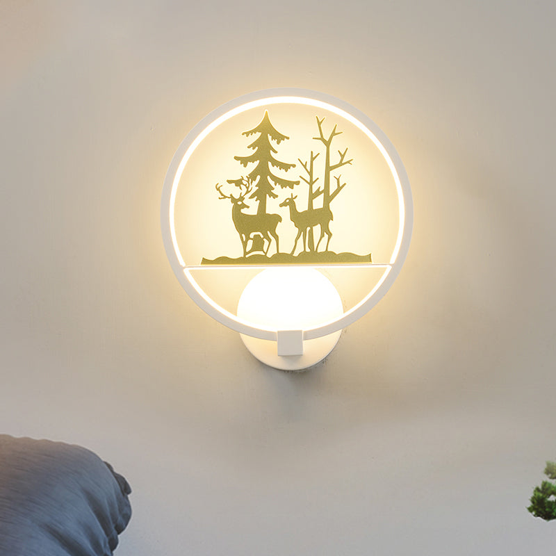 Lisslune | Circular Acrylic Moose and Tree Wall Light Nordic Style LED White Wall Mural Lamp for Bedroom
