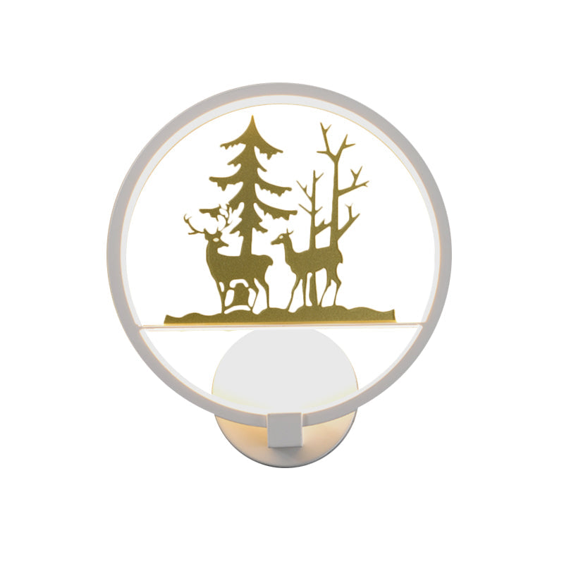 Lisslune | Circular Acrylic Moose and Tree Wall Light Nordic Style LED White Wall Mural Lamp for Bedroom