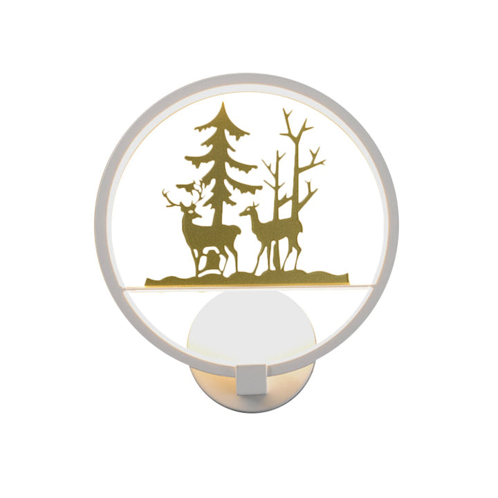 Lisslune | Circular Acrylic Moose and Tree Wall Light Nordic Style LED White Wall Mural Lamp for Bedroom