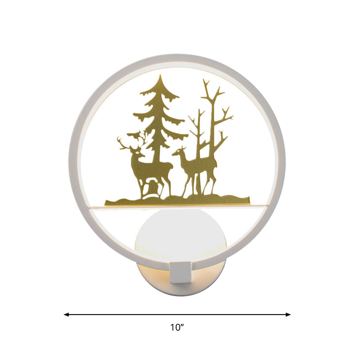 Lisslune | Circular Acrylic Moose and Tree Wall Light Nordic Style LED White Wall Mural Lamp for Bedroom