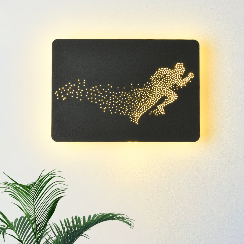 Lisslune | White/Black Rectangle Wall Lighting Idea Minimalistic LED Acrylic Wall Mosaic Lamp with Running Man Pattern