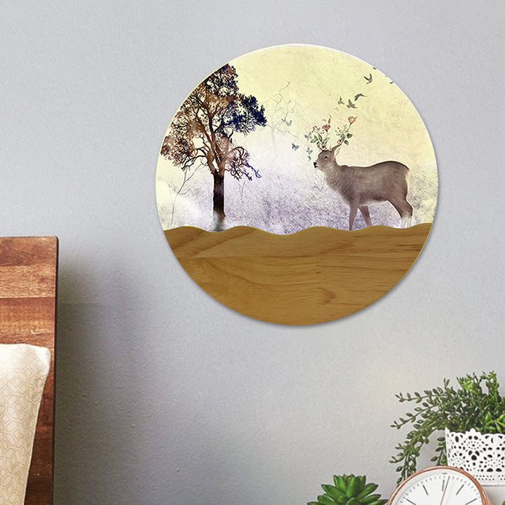 Skørter | LED Night Wall Lighting Idea Minimalist Style Wood Moose Deer and Tree Pattern Wall Lamp with Round Metal Shade