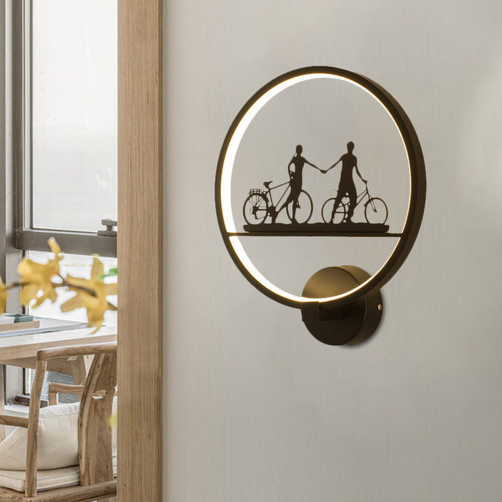 Skørter | White/Black Round Wall Lamp Nordic LED Metal Wall-Mounted Lighting Fixture with Eiffel Tower/Set Pattern