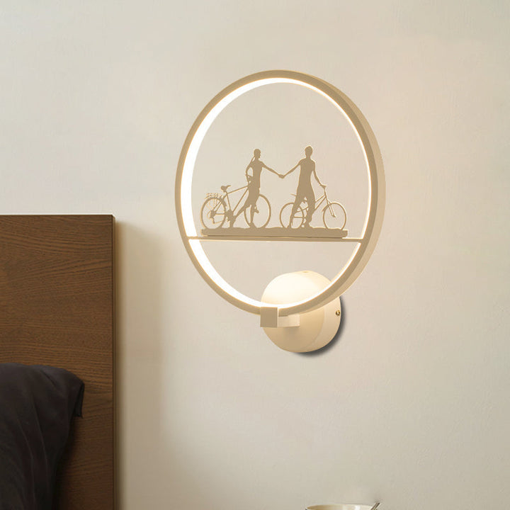 Skørter | White/Black Round Wall Lamp Nordic LED Metal Wall-Mounted Lighting Fixture with Eiffel Tower/Set Pattern