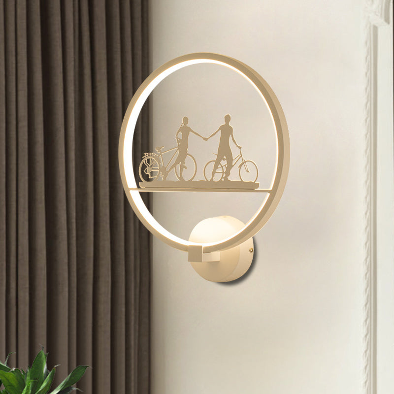 Skørter | White/Black Round Wall Lamp Nordic LED Metal Wall-Mounted Lighting Fixture with Eiffel Tower/Set Pattern
