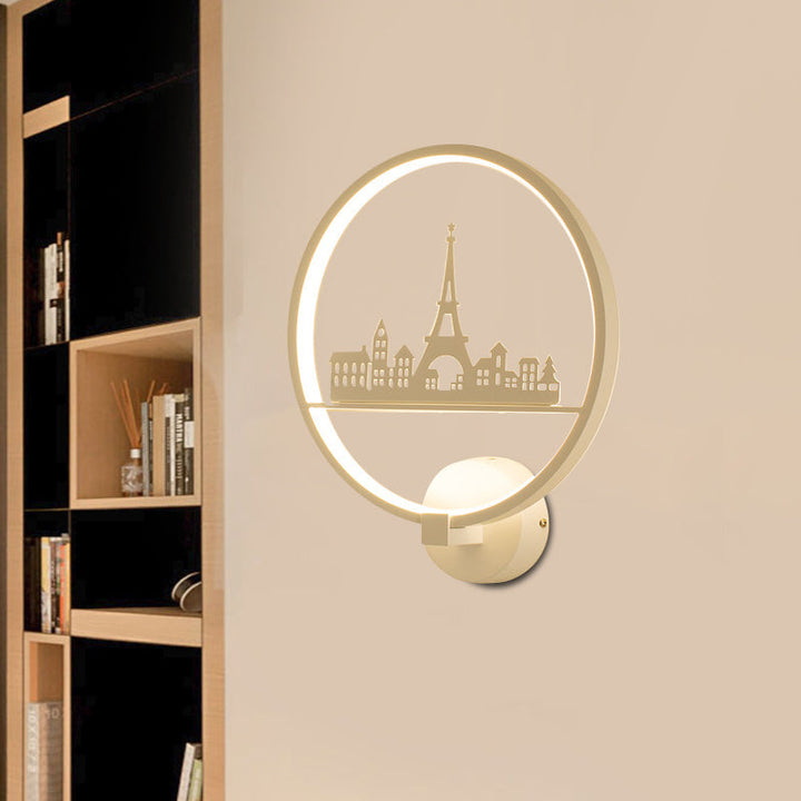 Skørter | White/Black Round Wall Lamp Nordic LED Metal Wall-Mounted Lighting Fixture with Eiffel Tower/Set Pattern