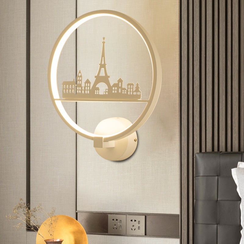 Skørter | White/Black Round Wall Lamp Nordic LED Metal Wall-Mounted Lighting Fixture with Eiffel Tower/Set Pattern