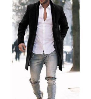 Men's elegant long coat in minimalist design with practical pockets Lisslune
