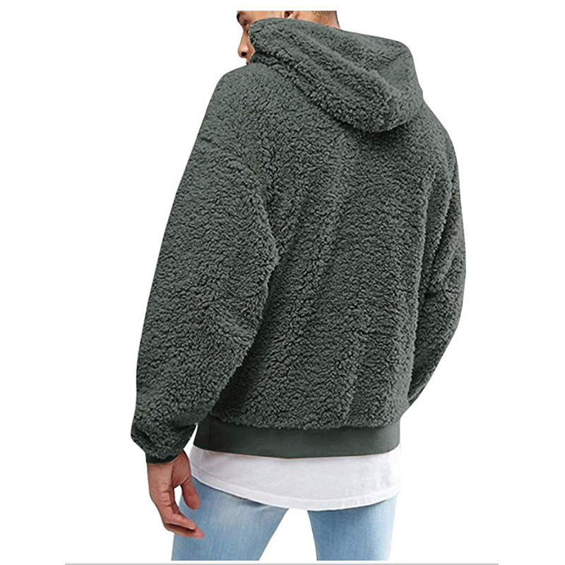 Men's Cozy Teddy Sweater with Hood and Elastic Waistband Lisslune