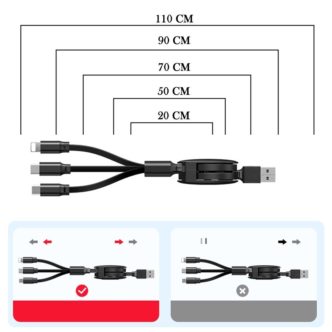 Lisslune | Bequee 3-1 Retractable Charging Cable for IOS, Micro and Type-c
