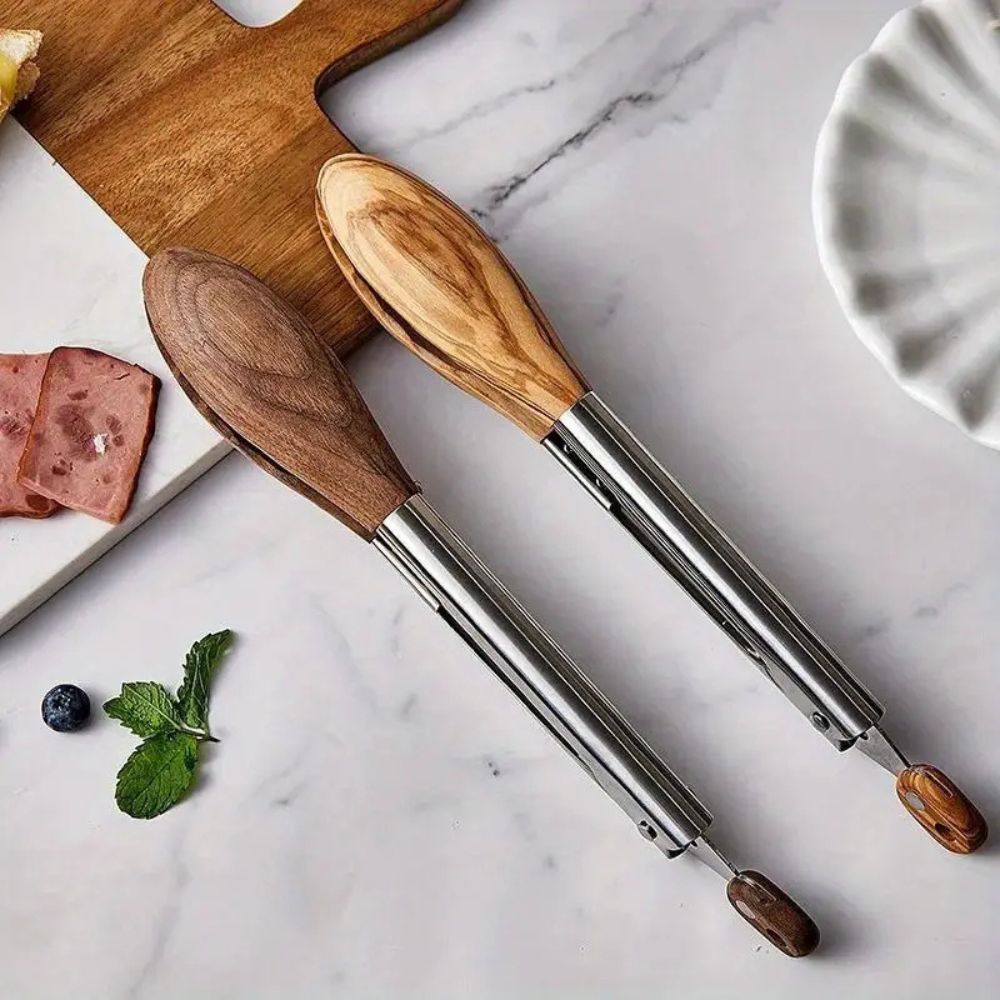 Lisslune | Heritage Wood & Steel Tongs | Set of 2