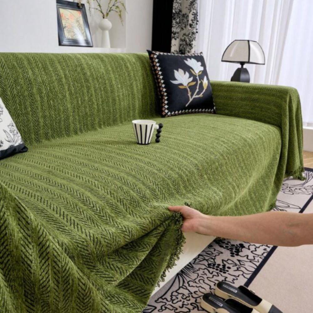 Lisslune | Herringbone Chenille Tassels Sofa Cover