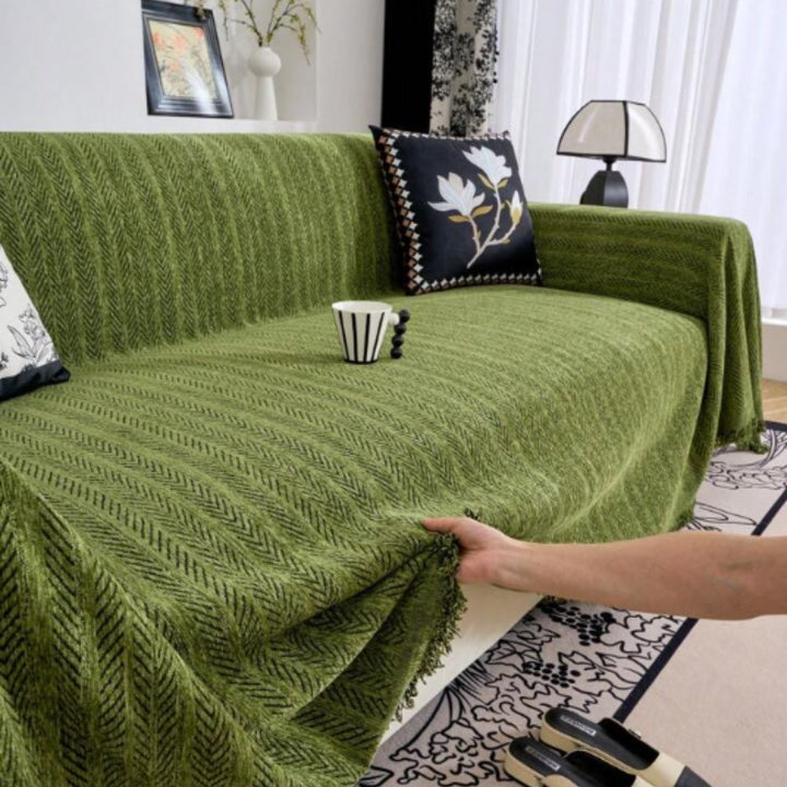 Lisslune | Herringbone Chenille Tassels Sofa Cover