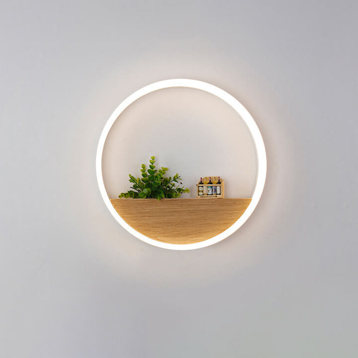 Lisslune | Lumoshelf LED Wall Light | Solid Wood with Shelf | Round Wall Lamp | Warm & White Light