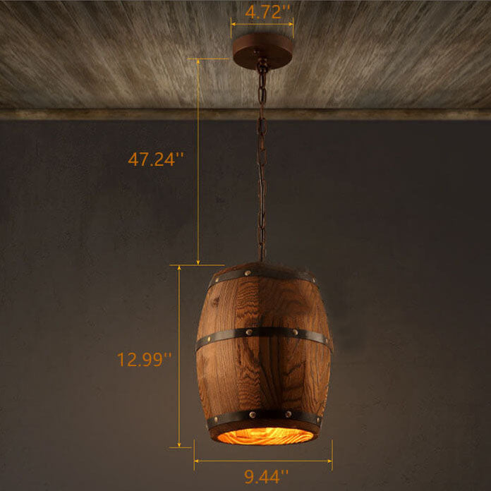 Lisslune | BarrelGlow Vintage Pendant Light | Wood Wine Barrel Design | 1-bulb | Rustic Lighting
